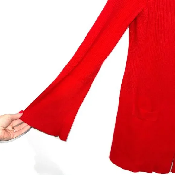 Donna Karan 100% Cashmere Ribbed Cardigan - Red M